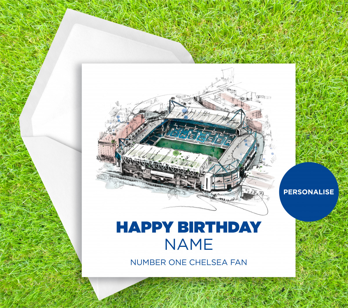 Chelsea, Stamford Bridge, personalised birthday card