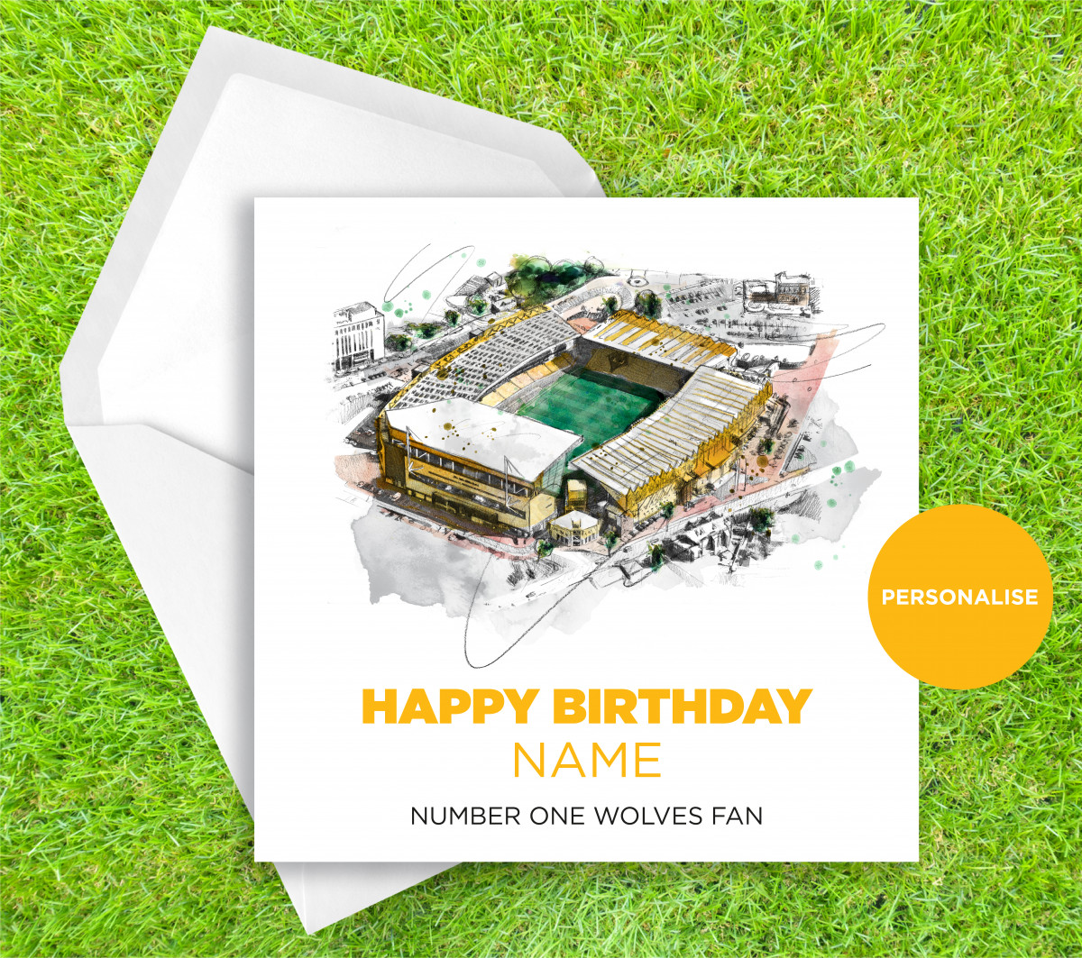 Wolverhampton Wanderers, Molineux Stadium, personalised birthday card