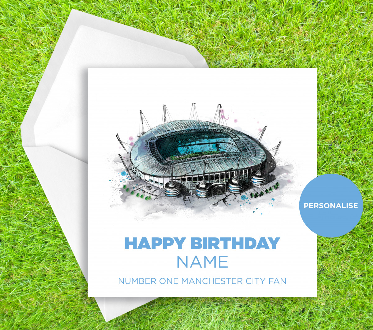 Manchester City, Etihad Stadium, personalised birthday card