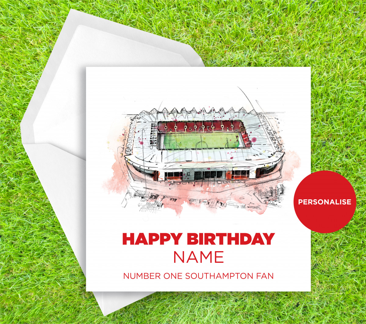 Southampton, St Mary's Stadium, personalised birthday card