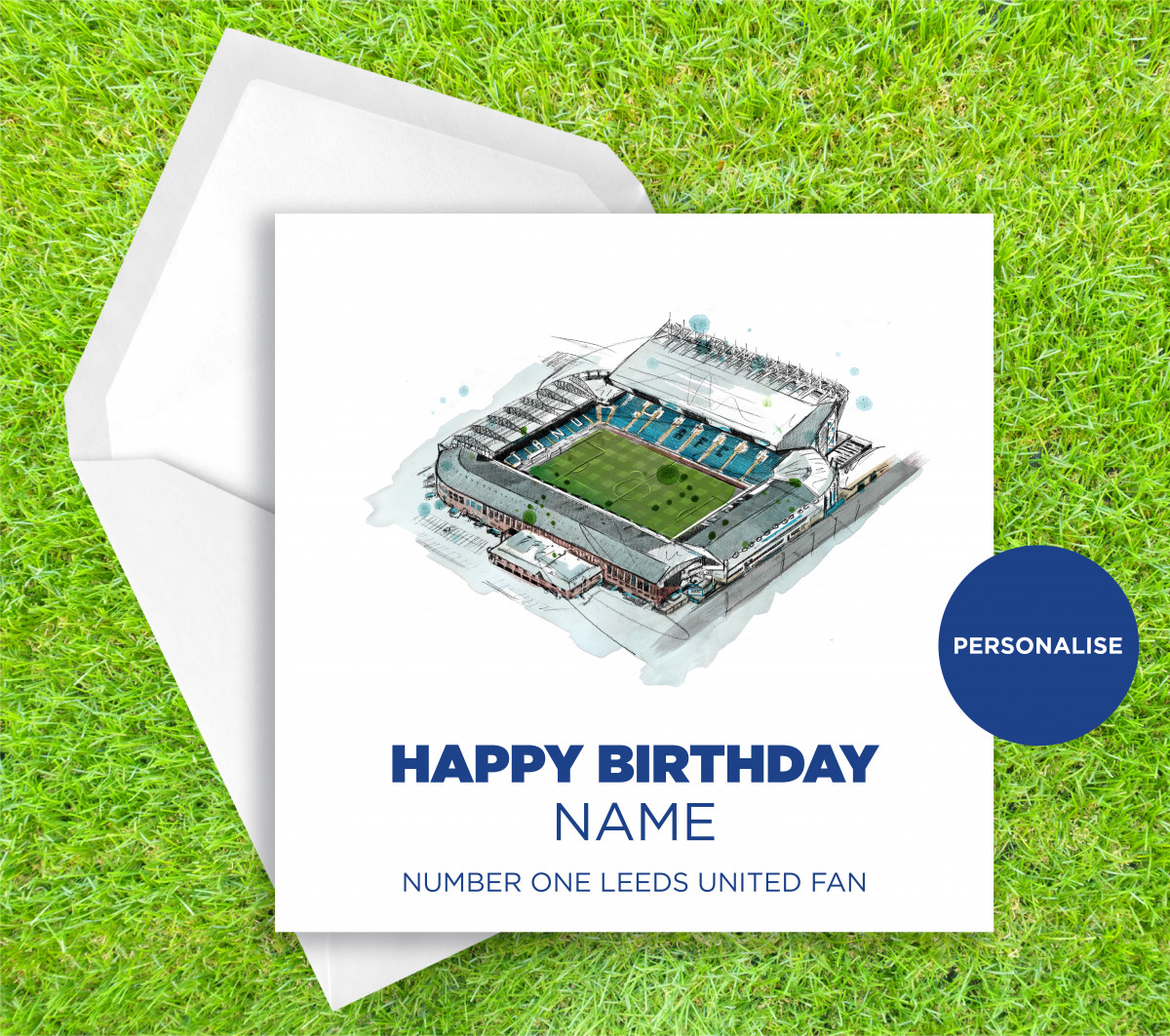 Leeds United, Elland Road, personalised birthday card