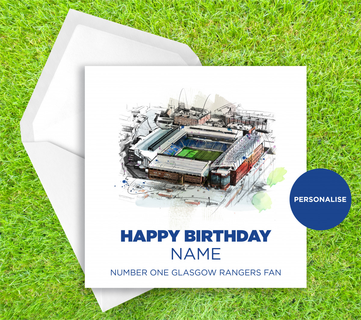 Glasgow Rangers, Ibrox Stadium, personalised birthday card