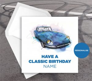 Jaguar E-Type, personalised birthday card