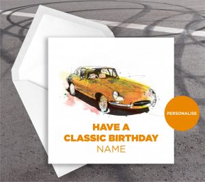 Jaguar E-Type, personalised birthday card