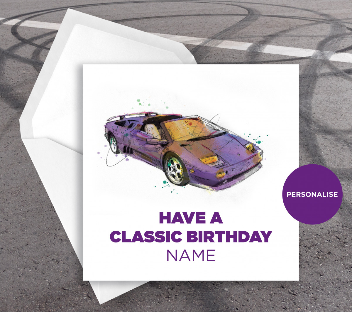 Lamborghini Diablo, personalised birthday card