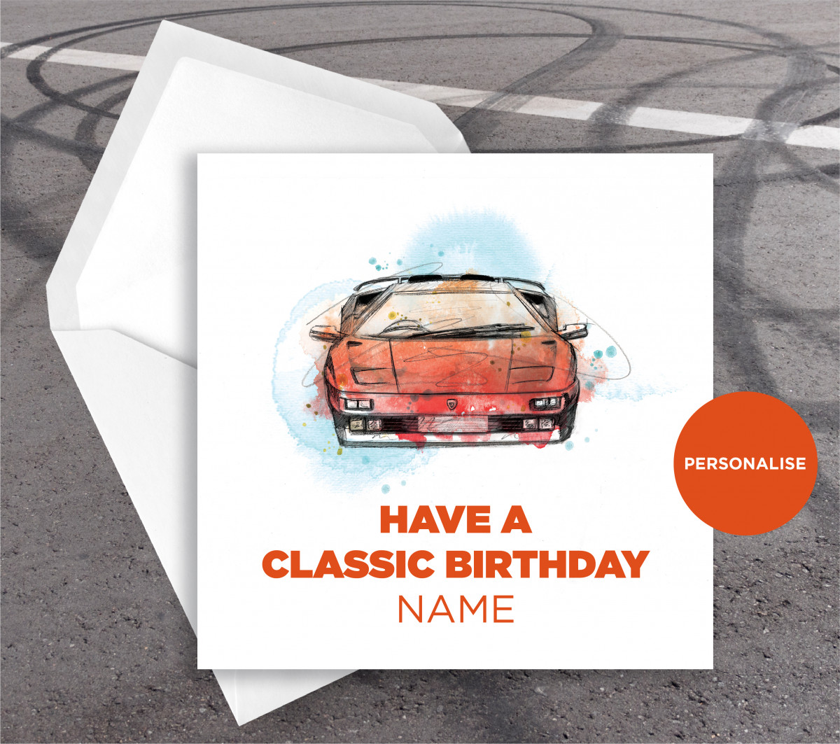 Lamborghini Diablo, personalised birthday card