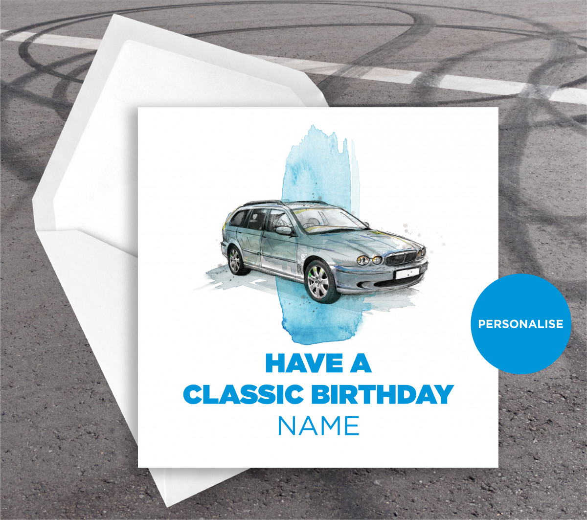 Jaguar X-Type, personalised birthday card