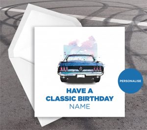 Ford Mustang, personalised birthday card