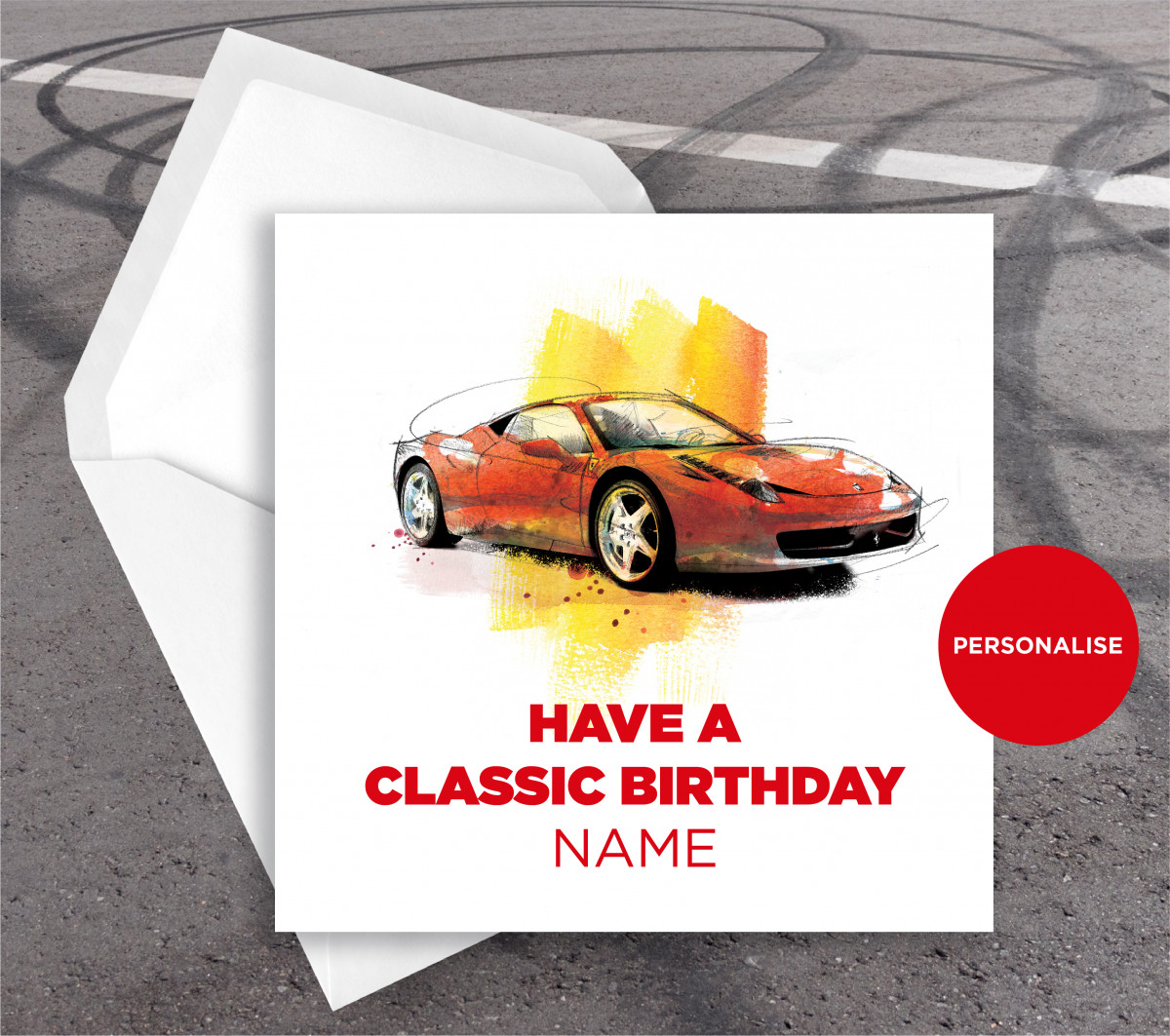 Ferrari 488 Pista, personalised birthday card