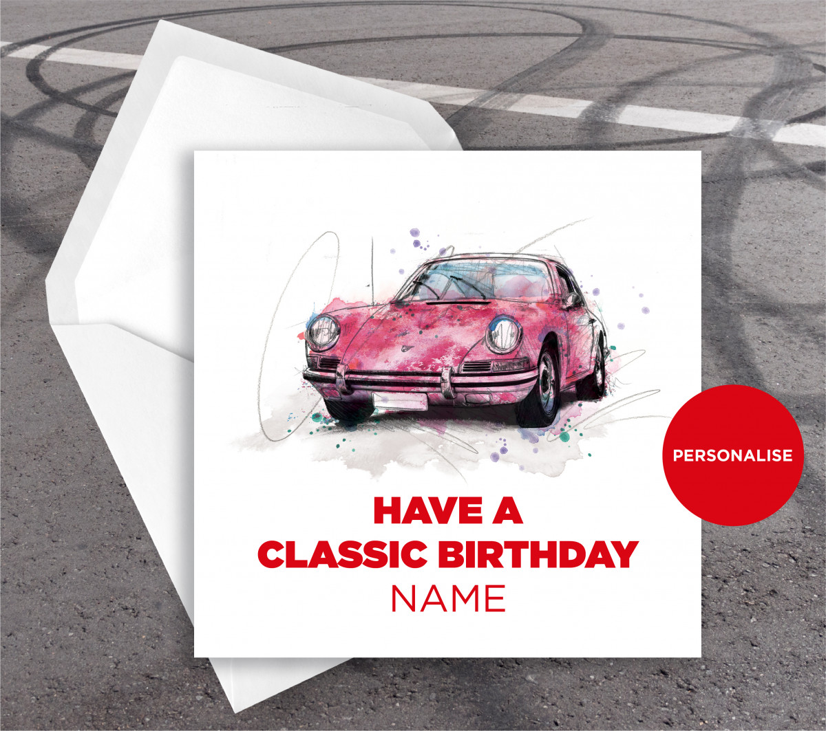 Porsche 911, personalised birthday card