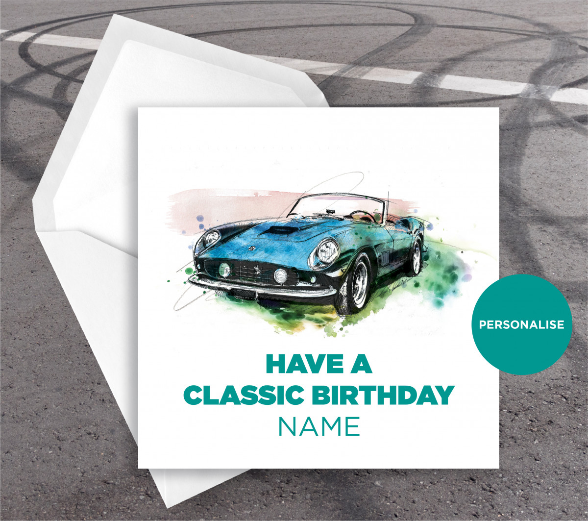 Ferrari GTO, personalised birthday card