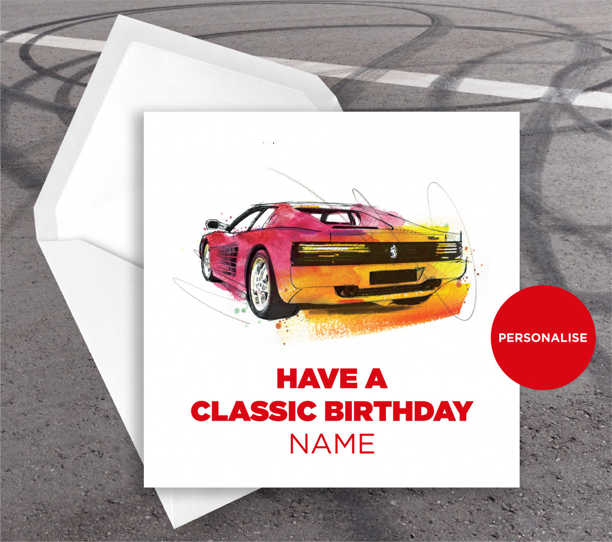 Ferrari Testarossa, personalised birthday card
