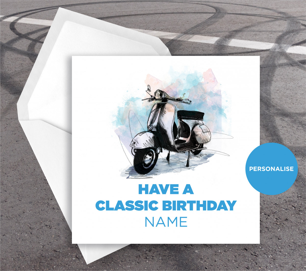 Vespa, GS, personalised birthday card