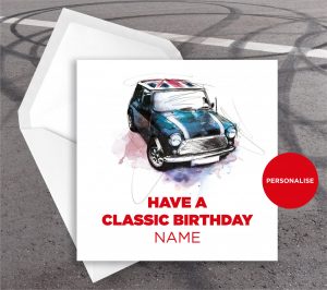 Mini, personalised birthday card