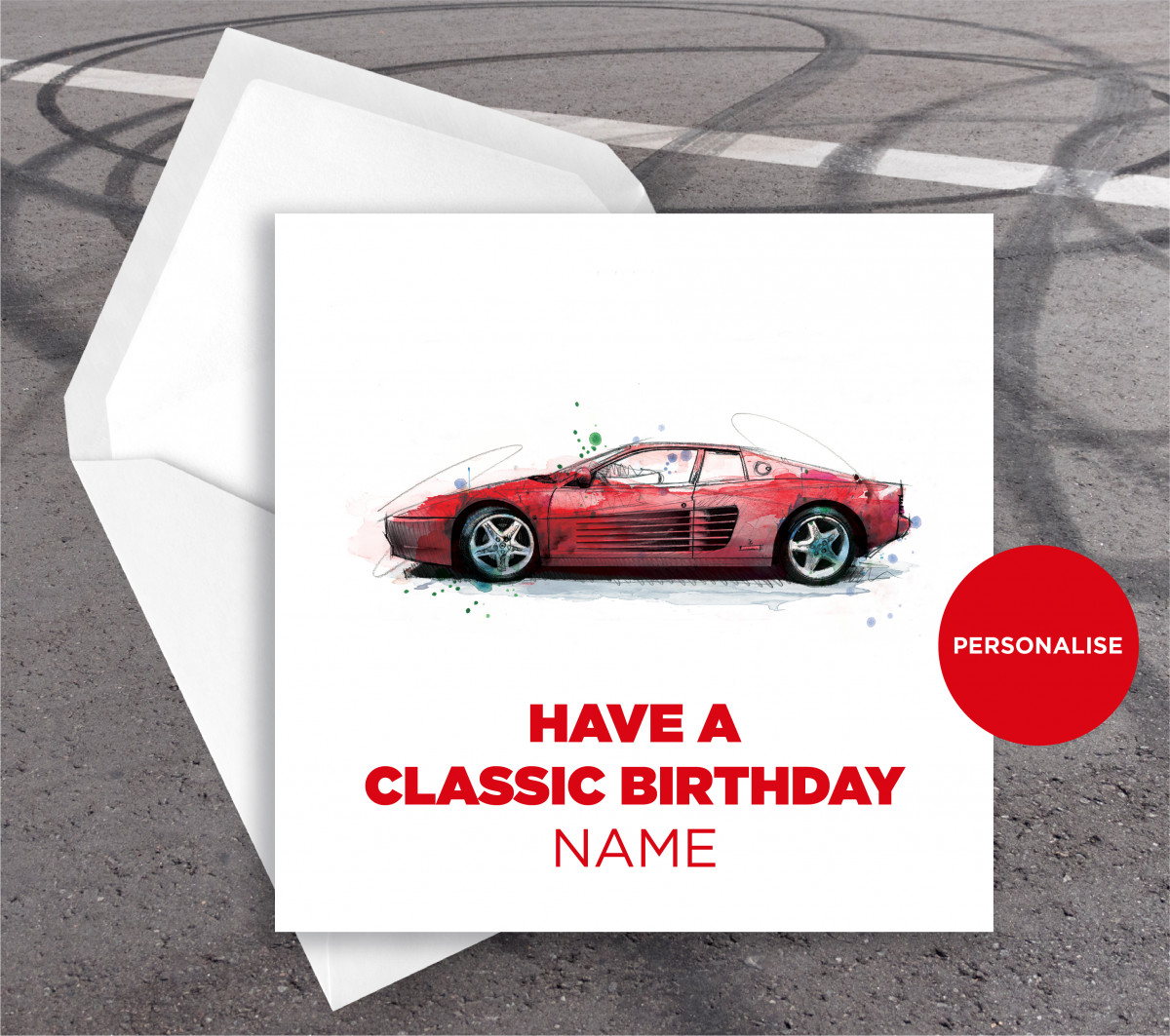 Ferrari Testarossa, personalised birthday card